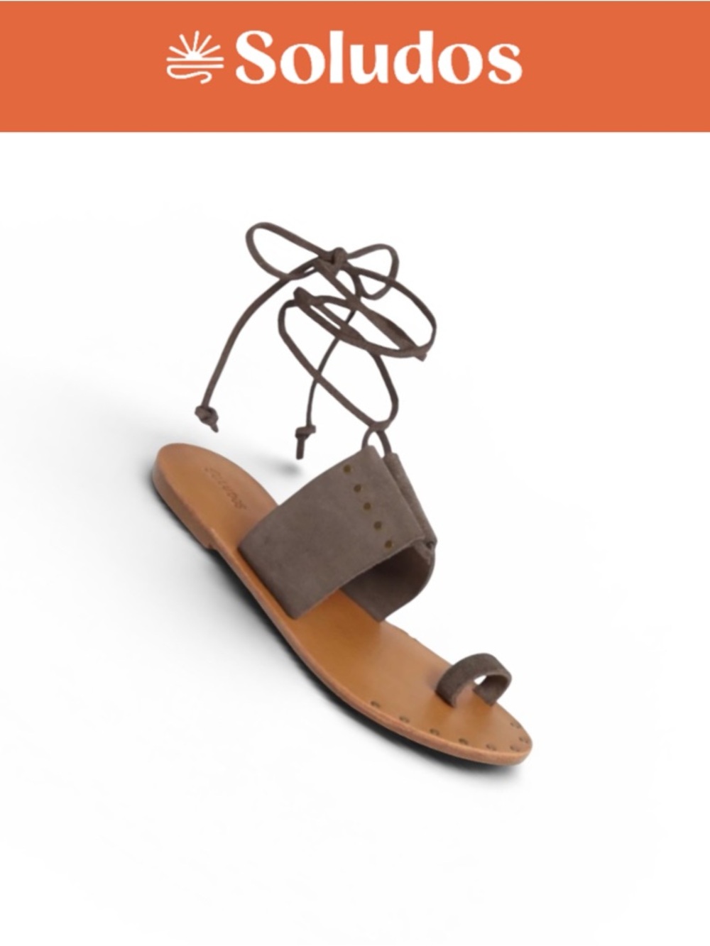 SOLUDOS MILOS GREY STUDDED SUEDE LACE UP ANKLE SANDALS BOHO MINIMALIST *NWT*